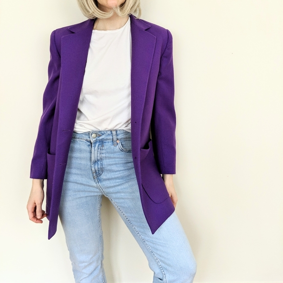 Vintage Jackets & Blazers - VTG 90s Purple Wool Boyfriend Blazer
